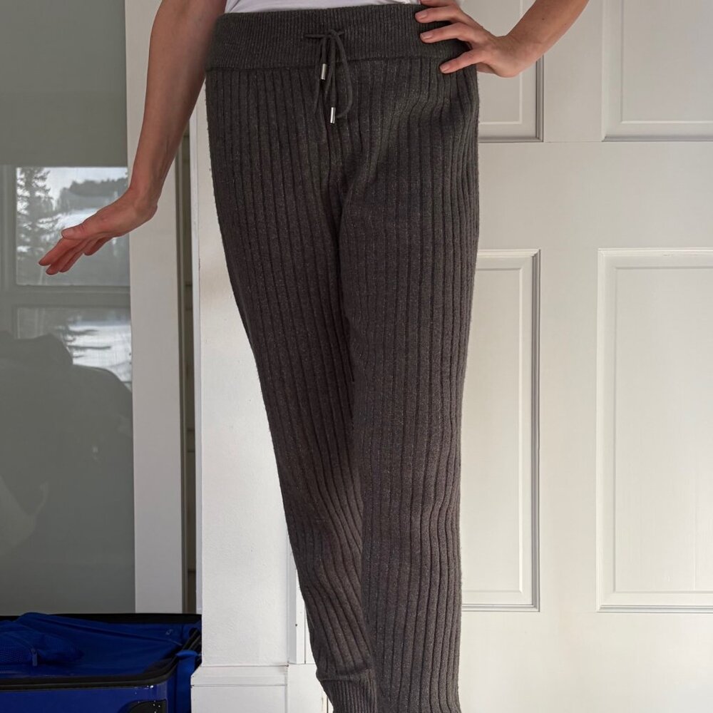 Free People Gray Ribbed Lounge Joggers L Cozy Drawstring Pants